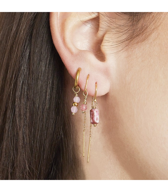 paneel Allemaal Triatleet goudkleurige oorbellen met een hangende ketting en paars steentje |  Oorbellenwebshop voor oorbellen