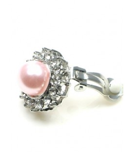 Mooie oorclips met heldere strass steentjes en roze parel