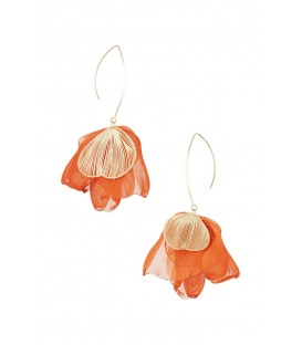 Goudkleurige oorhangers met oranje stof Trendy & stijlvol