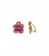 Fuchsia roze bloemen oorclips met glassteentje Trendy oorclips